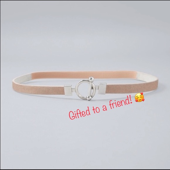 White House Black Market Accessories - WHBM shimmer suede stretch skinny belt, blush pink